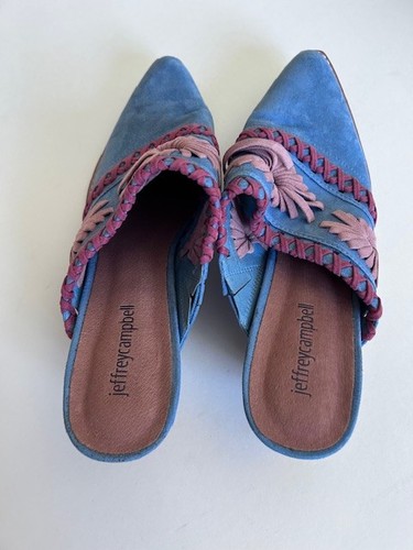Jeffrey Campbell Billy Mules 7.5 Blue Pink Suede Leather Western Style Cowgirl - Picture 7 of 10