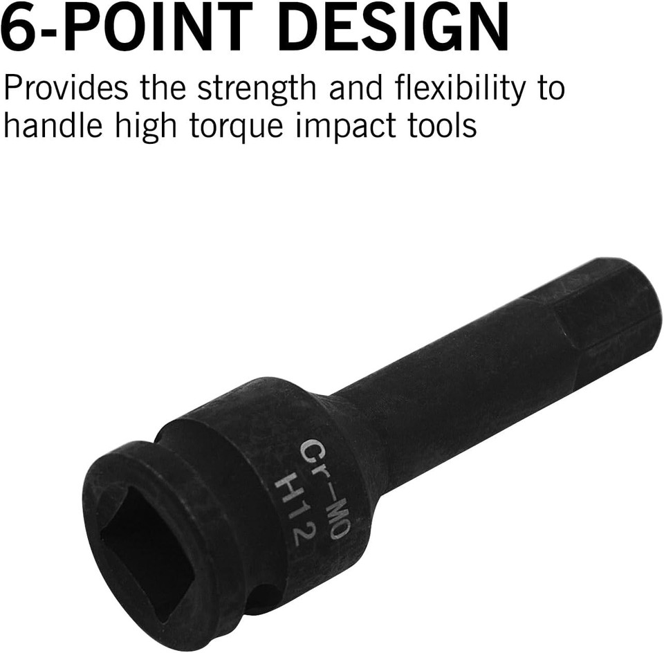 YXQ H12 (12mm) Hex Impact Bit Socket, 1/2-Inch Drive Allen Socket 1/2 ...