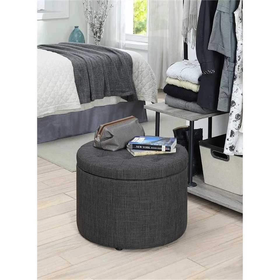 Convenience Concepts Designs4Comfort Round Shoe Ottoman in Gray Fabric - Image 4 of 4