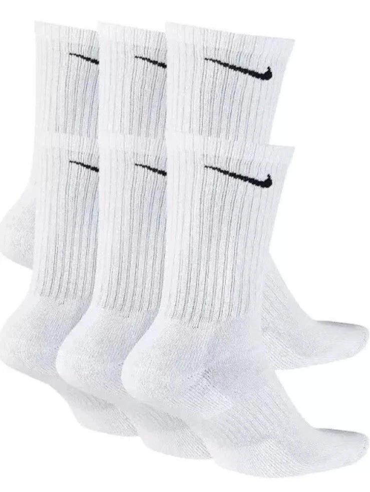 Nike Dri-Fit Everyday Plus Cushioned Crew Socks-Size Large White (6 Pack)