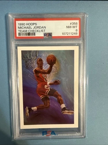 1990-91 NBA Hoops - Art Card Team Checklist Michael Jordan #358 PSA 8