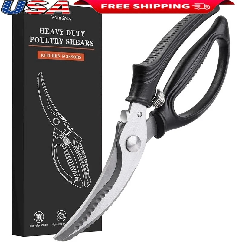 Heavy-Duty Kitchen Shears Multi-Purpose Ergonomic Stainless Steel Spring Lock US
