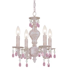 Paris Market 4 Light Rose Crystal White Mini Chandelier - Antique White 13.5'' W