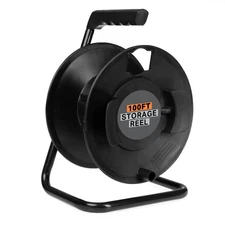 Extension Cord Storage Reel, Black-Portable Cable with Metal Stand, Holds Up to