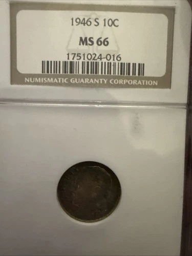 1946 - S Roosevelt Dime 10C NGC MS66 -Toned
