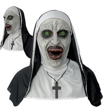 The Nun Scary Halloween Bloodmouth Mask w/ Cross Necklace Gothic Valek