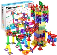 PicassoTiles 100pc Magnetic Marble Run Set with Racing 100 Piece 