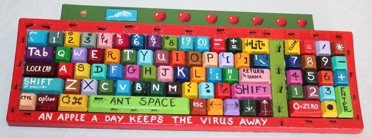 Outsider Abstract Art Hand Painted Apple 2 Keyboard Signed D