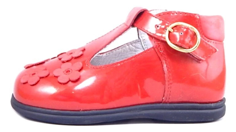 DE OSU - Zapatos de vestir para bebés niñas charol rojo flor - europeos - talla 4-6,5 Foto 2 de 4
