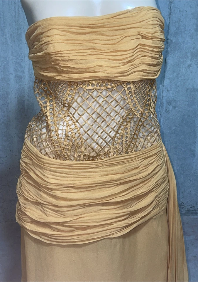 Alberta Ferretti золото желтый шелк шифона длинное платье макси платье США 4 6 / IT 42 - Изображение 2 из 4