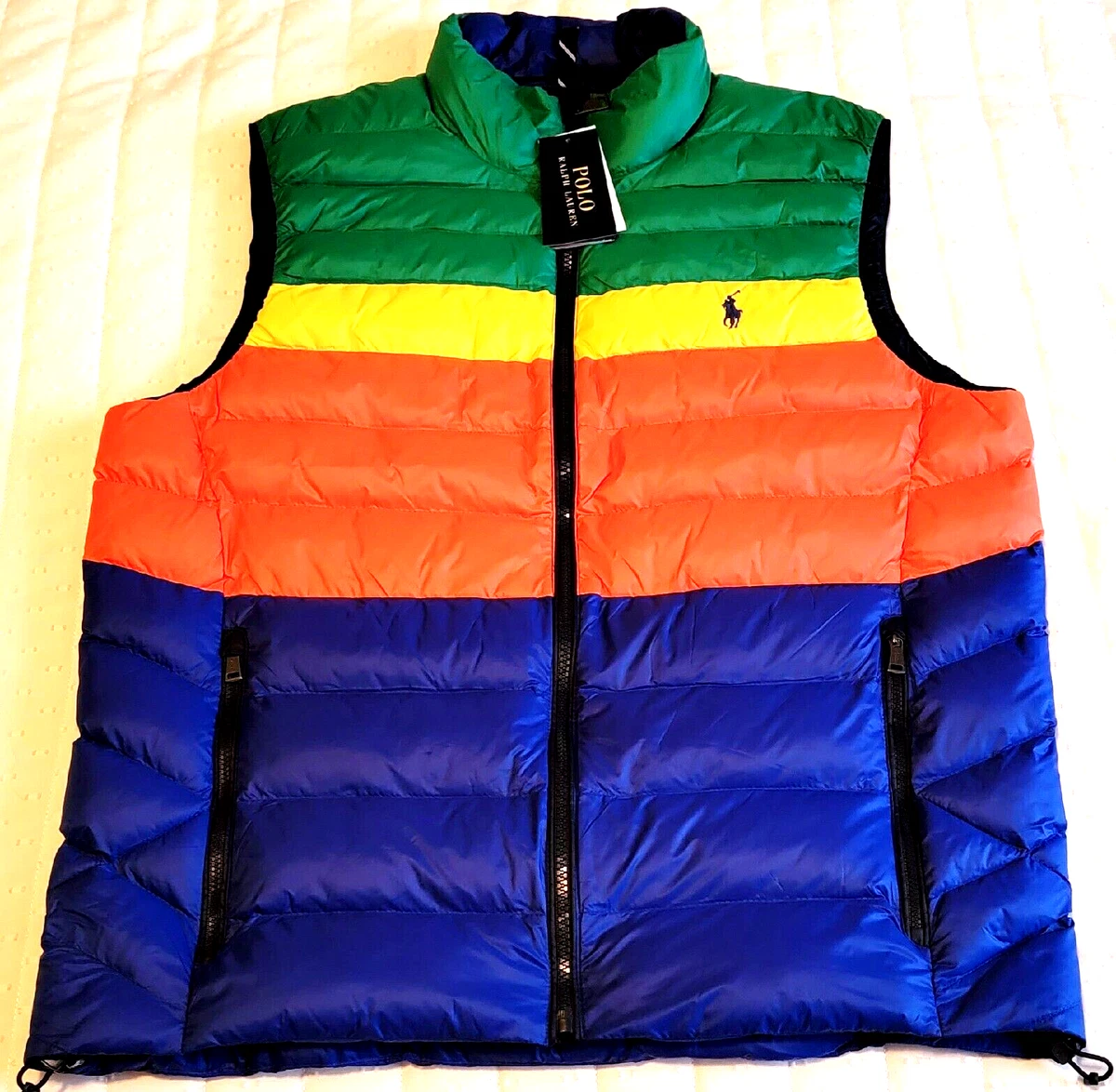 NWT Polo Ralph Lauren MULTICOLOR STRIPED Lightweight Puffer Vest Pride Large L