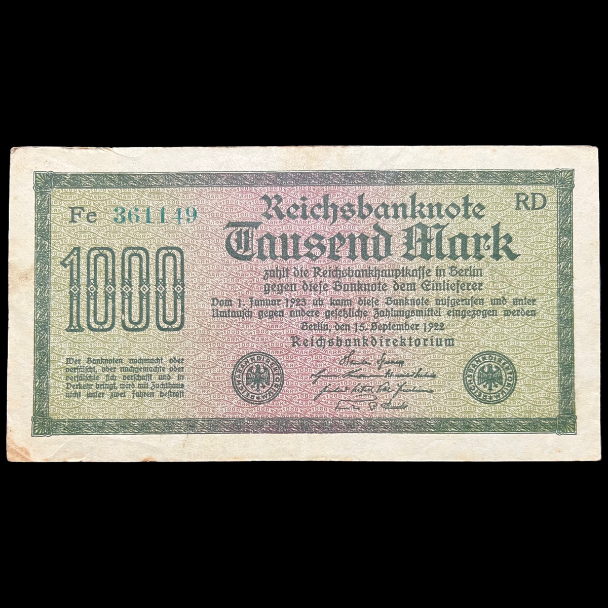 1920-1922 Germany 100,1000,5000 Mark WW1 Pre WW2 Banknote Paper