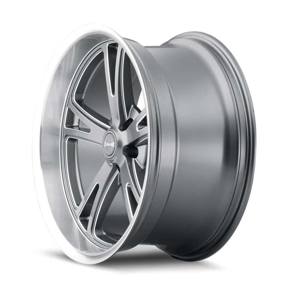 Set 4 18" Ridler 606 18x9.5 Grey W Machined Lip 5x4.75 Wheels 0mm Rims - Image 4 of 4