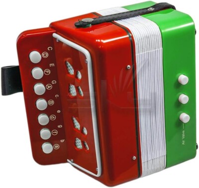 Accordion Mexican Flag Pattern 7 Button 2 Bass Kid Music Instrument Easy to play