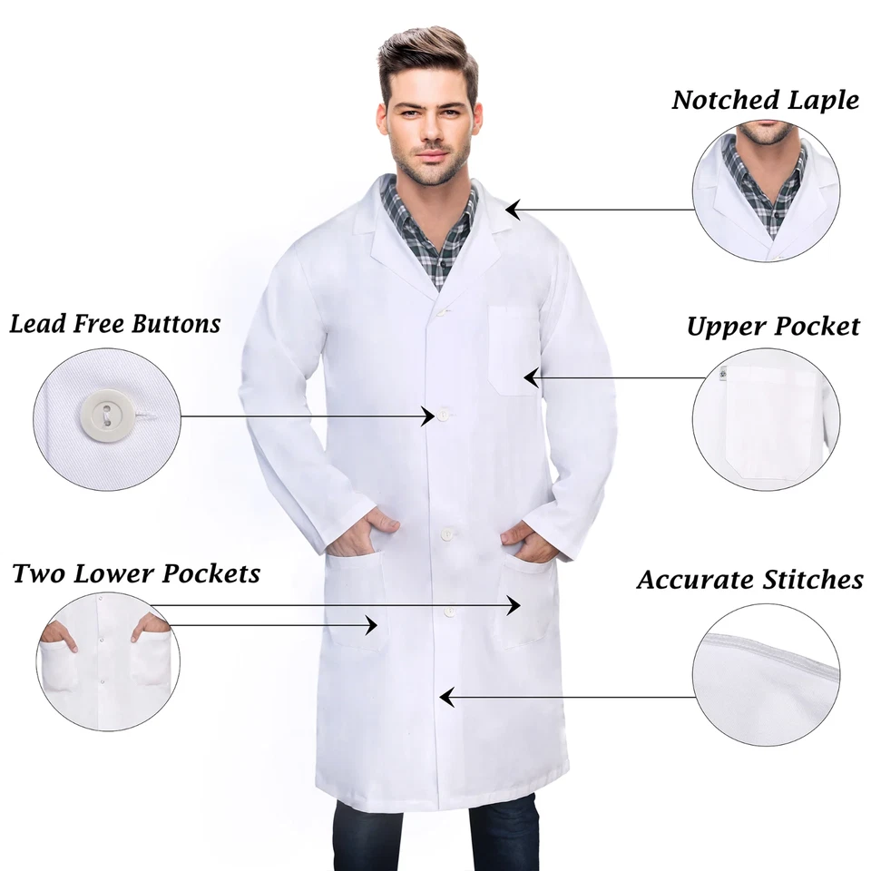 DR Uniforms Unisex Lab Coat White (100% Cotton) - Image 2 of 4