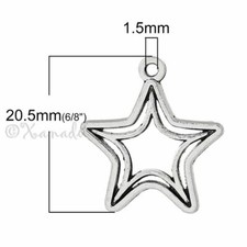 MIXED SET - 6 New 5-POINT STAR Charms Tibetan Silver Alloy TWO EACH Free Ship