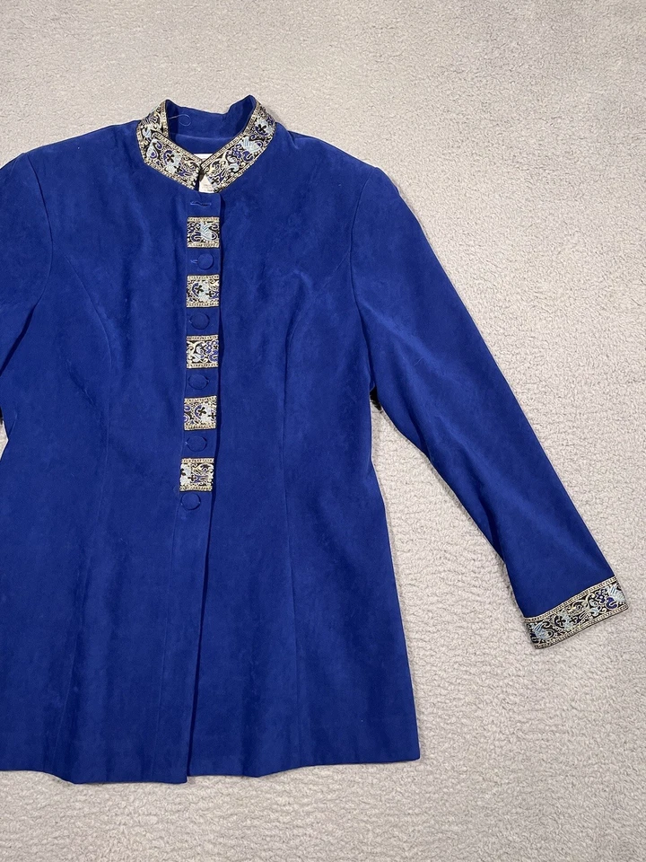 Vintage Jessica Howard Womens Blue Gold Jacket Long Sleeve Button Up Size 12 - Image 2 of 4