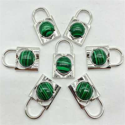 10pcs Artificial Malachite Stone Gems Lock Pendants Prism Magic Reiki Healing