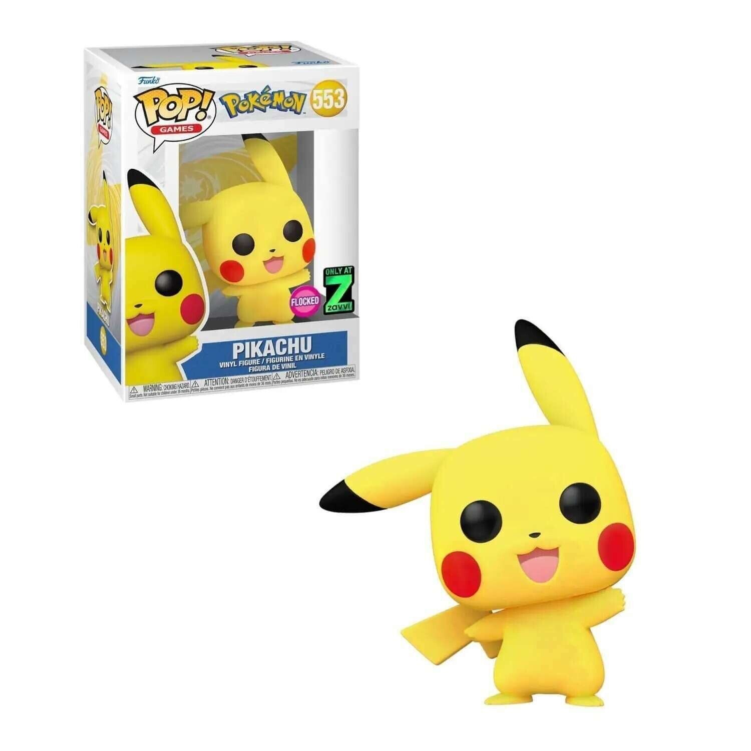 Funko Pop! Games # 553 Pokémon Pikachu (Flocked) Zavvi Exclusive