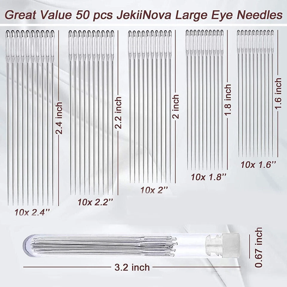 50PCS Large-Eye Needles with Storage Tube for Hand Sewing Stitching Craft 5-Size - Image 4 of 4