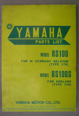 Yamaha RS100 S Type 1Y8 Parts List Stand 1977_Ersatzteil Liste_Katalog_Heft