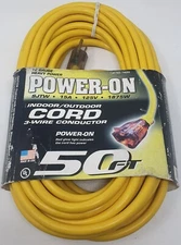 Power-On 74050 Indoor/Outdoor Cord 3-Wire Conductor 50ft Extension Cord