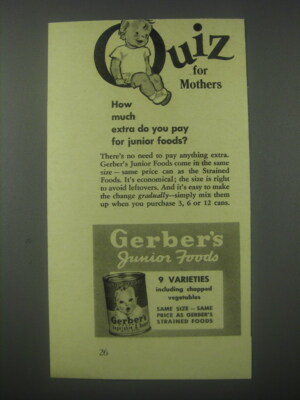 1941 Gerber's Junior Foods Ad - How much extra do you pay for junior foods