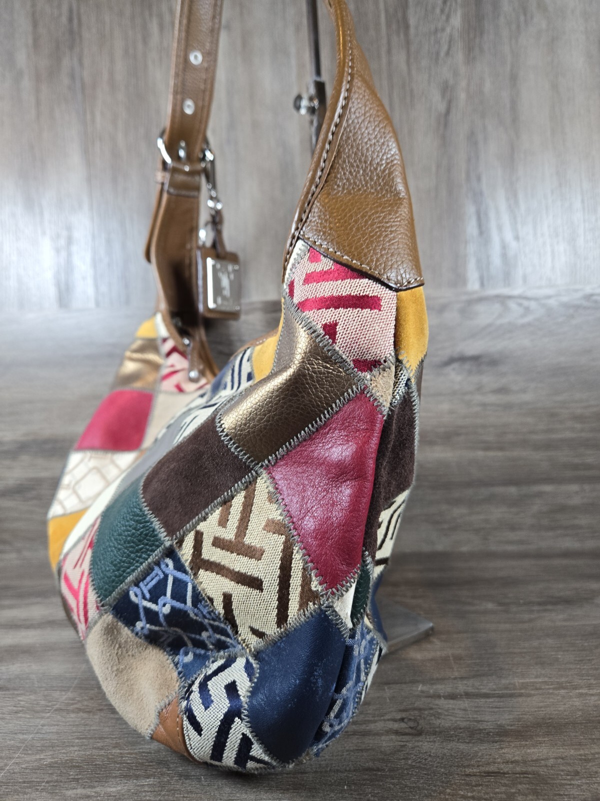 Vintage Patchwork Leather Crescent Mixed Media Su… - image 4