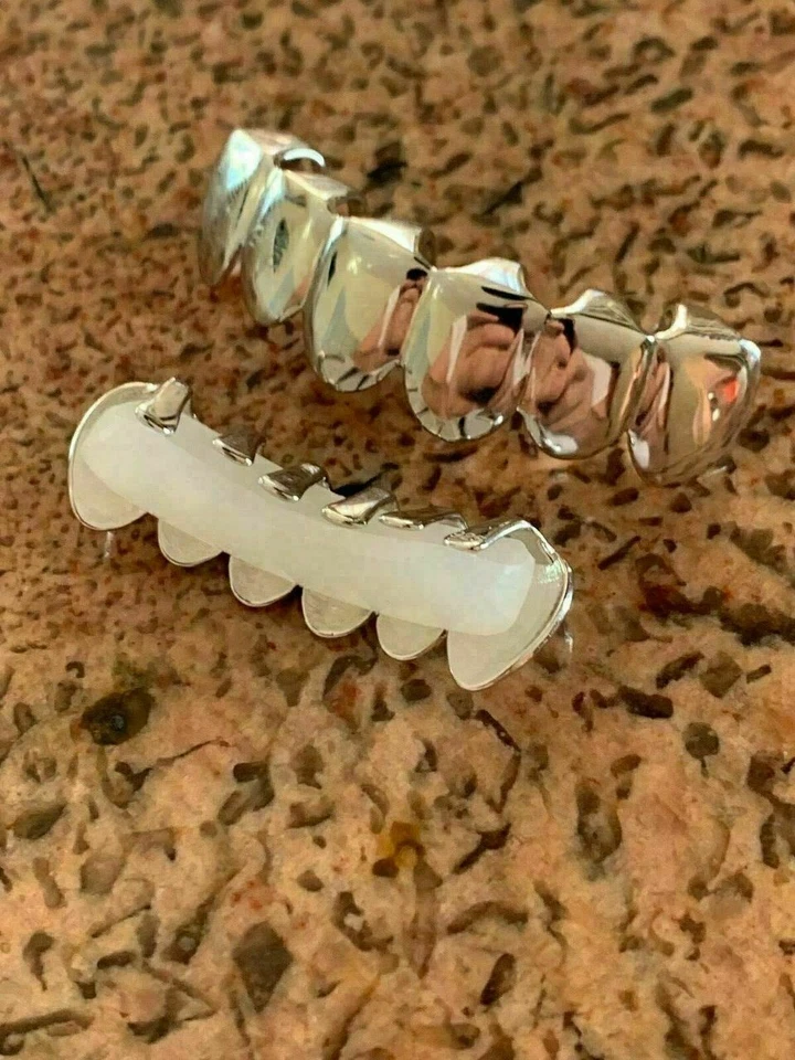 Real SOLID 925 Sterling Silver Custom GRILLZ Teeth Top Bottom Hip Hop Mouth - Image 4 of 4