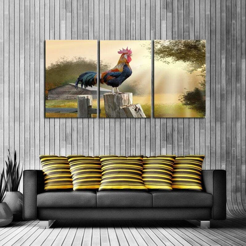 Lienzo de gallo con impresión de múltiples paneles de 5 piezas arte de pared granja pollo amanecer Foto 3 de 4