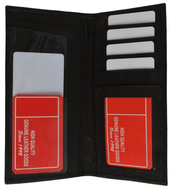 Cartera con cubierta de chequera de cuero genuino organizador delgado de identificación de tarjeta de crédito Foto 2 de 4