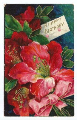 Birthday Greeting Postcard Flowers Embossed c1910
