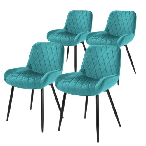 4x Sillas de comedor/salón asiento ergonómico de cuero turquesa patas de metal - Afbeelding 1 van 6