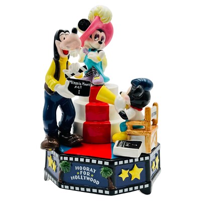 Schmid Disney Mickey Mouse Hooray For Hollywood Figurine Music Box Goofy Minnie