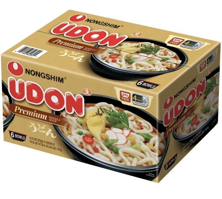 Nongshim Pre-Cooked Udon Savory Soy Premium Noodle Soup Bowl, 9.73oz Ct, 2-Pack