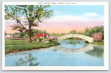 c1935 Doty Island Park, Neenah WI, Postcard, Fox River, Winnebago Co. Gov. Doty