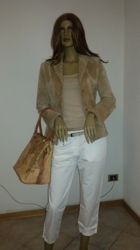 OUTFIT COMPLETO GIACCA VERA PELLE SCAMOSCIATO BEIGE PINOCCHIETTO BIANCO  DONNA | eBay
