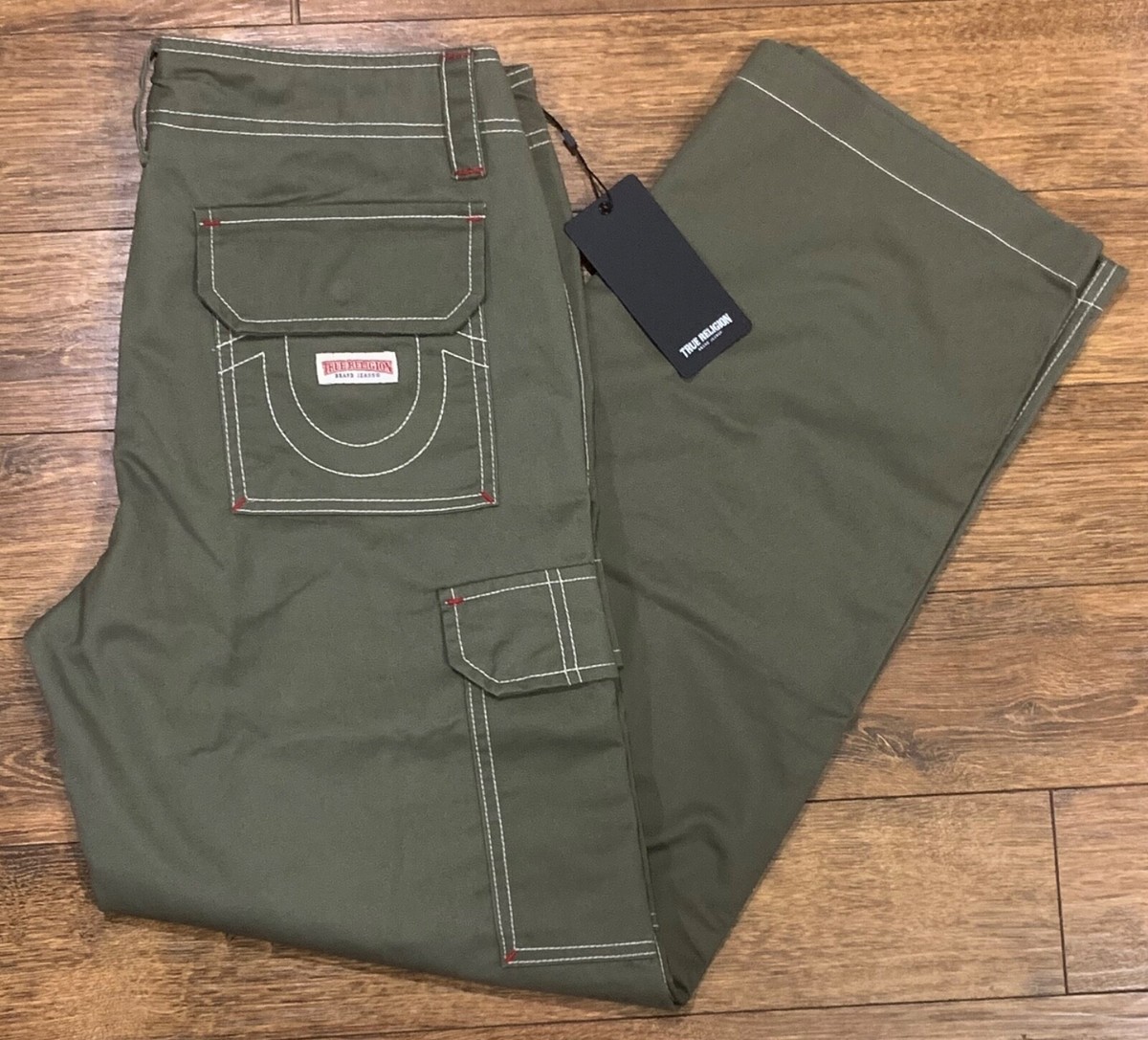 True Religion Women's Big T Military Cargo Pants Kalamata Olive sz