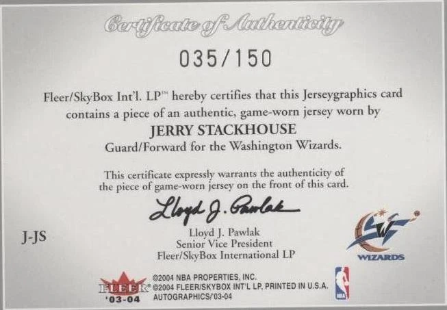 2003-04 Skybox Autographics - Jerry Stackhouse #J-JS