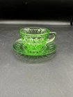 Jeannette Windsor Diamond green depression glass teacup and saucer Uranium Glass