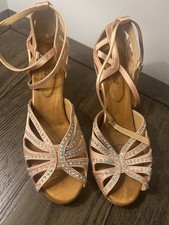 Ballroom Latin Salsa Dance Shoes Women  s 9.5 Tan Rhinestone 2.5 Inch Heel New