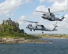 ROYAL NAVY MERLIN AND SEAHAWK OVER ST. MICHAEL'S MOUNT PHOTOGRAPH PHOTO PRINT