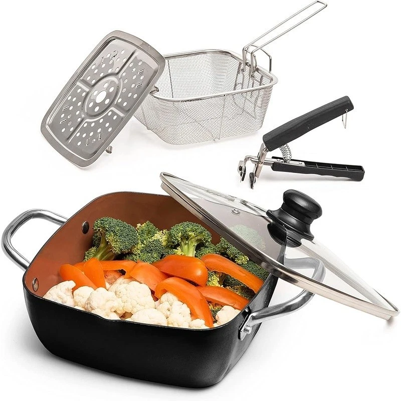 Versatile Copper Pot Set Nonstick Cookware 5 Pcs All Stovetops Easy Clean New