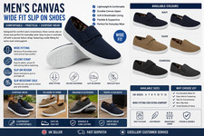 Mens Wide Fit Canvas Shoes Slip On Strap Trainers Casual Comfort Walking Pumps
