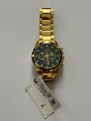 Bulova 97D121 Men's Diamond Chronograph Gold-Tone Black Dial 44mm Watch NWT