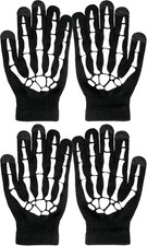Women Men 2 Pairs Skeleton Gloves Skull Bone Gloves Glow in the Dark Halloween A
