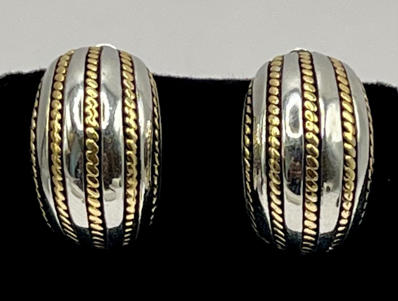 Beautiful Vintage Gold Tone Silver Tone Half Hoop Clip On Earrings
