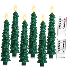  6Pcs Flameless Christmas Tree Candles with Remote Timer, LED Christmas Green