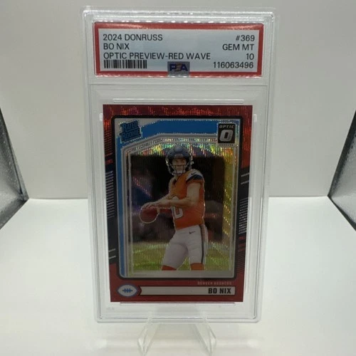 2024 Panini Donruss Rated Rookie RC Bo Nix #369 Red Wave Prizm PSA 10 Broncos