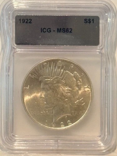 1922 Peace Dollar $1 ICG MS62 - 90% Silver